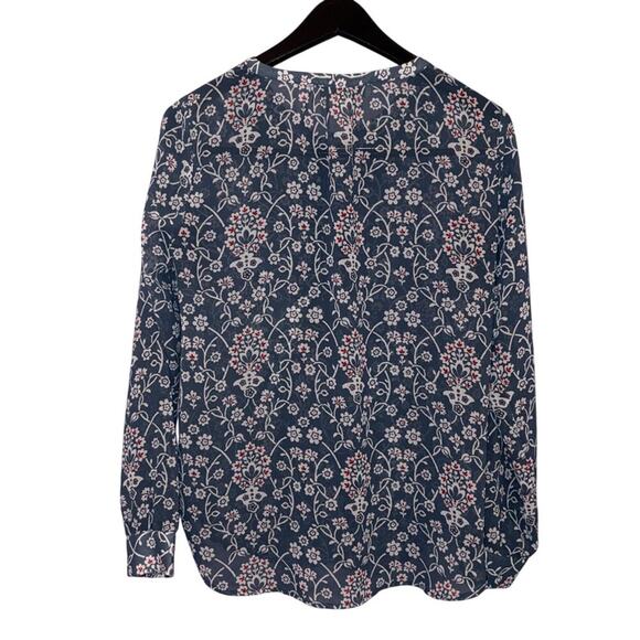 Ann Taylor Loft Floral Blue Women's Ruffle Top XS - Picture 2 of 8